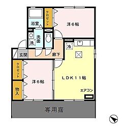 シェルクレール　四番館 1階2LDKの間取り