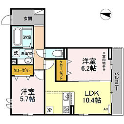 東武伊勢崎線 竹ノ塚駅 徒歩17分の賃貸アパート 3階2LDKの間取り