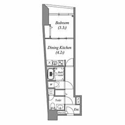 都営浅草線 三田駅 徒歩4分の賃貸マンション 4階1DKの間取り