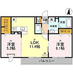 ロイジェントパークス レイクタウン III　Ｅ 2階2LDKの間取り