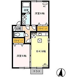 ホクト　A 1階2DKの間取り