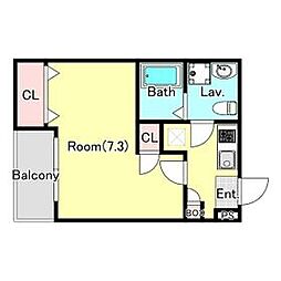 ジーメゾン草加イースト 2階1Kの間取り