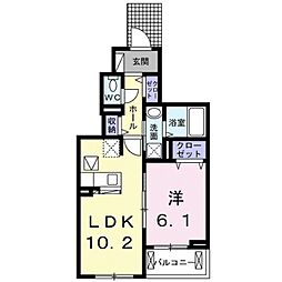 ウィステリア　弐 1階1LDKの間取り