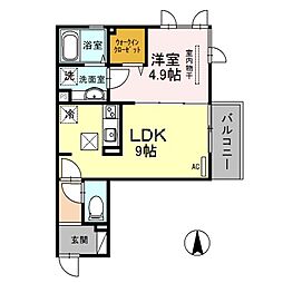 阪急箕面線 牧落駅 徒歩10分の賃貸アパート 1階1LDKの間取り