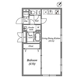 東急東横線 都立大学駅 徒歩5分の賃貸マンション 3階1LDKの間取り