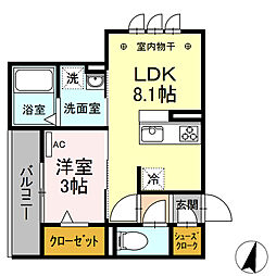 名鉄名古屋本線 加納駅 徒歩6分の賃貸アパート 2階1LDKの間取り