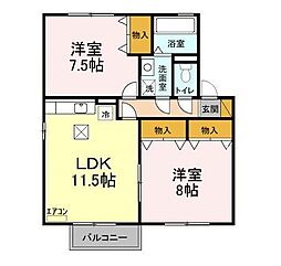 リビングタウン野田A棟 2LDKの間取図画像
