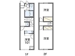 JR両毛線 伊勢崎駅 徒歩28分の賃貸アパート 1階2DKの間取り