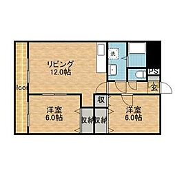 サンパークマンションI 2階2LDKの間取り