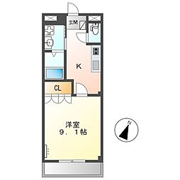 名鉄名古屋本線 小田渕駅 徒歩10分の賃貸アパート 2階1Kの間取り