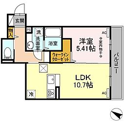 コンフォート下小鳥 2階1LDKの間取り