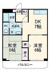 東京メトロ東西線 原木中山駅 徒歩9分の賃貸マンション 1階2DKの間取り