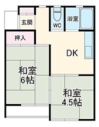 サンハイム平和台 2階2Kの間取り