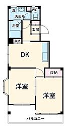 アビタヌーボ 3階2DKの間取り