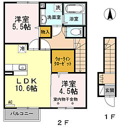 イル・リジェール 2階2LDKの間取り