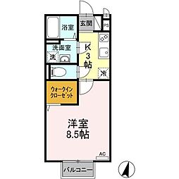 東武桐生線 新桐生駅 徒歩7分の賃貸アパート 2階1Kの間取り