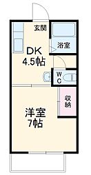 名古屋市営鶴舞線 植田駅 徒歩25分の賃貸アパート 1階1DKの間取り