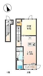 JR東海道本線 岡崎駅 徒歩20分の賃貸アパート 2階1LDKの間取り