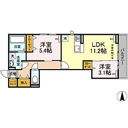 アネモネ元本郷 1階2LDKの間取り