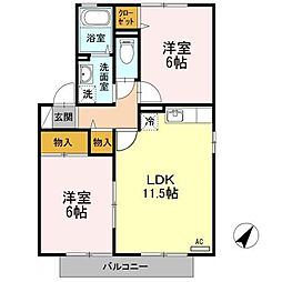 プルミエ徳聖A 2LDKの間取図画像