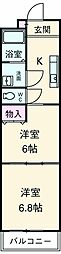 東京メトロ東西線 原木中山駅 徒歩7分の賃貸マンション 1階2Kの間取り