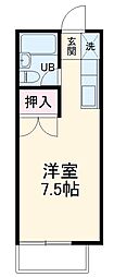 プリンスヒルＢ 2階ワンルームの間取り