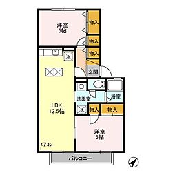 ラフィネ Ｇ 1階2LDKの間取り