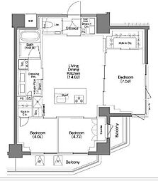 ザ・パークハビオＳＯＨＯ祐天寺 7階3LDKの間取り