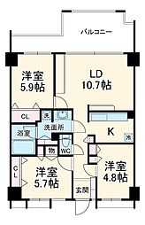 パティオス2番街 3階3LDKの間取り