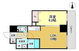 TOPAZ江坂 2階1LDKの間取り