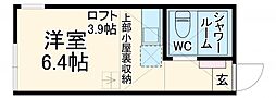 ユナイト屏風浦トレンティーノ 2階ワンルームの間取り