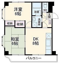 マリンスクエア 2階2DKの間取り