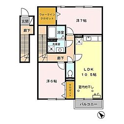 JR横浜線 橋本駅 バス10分 能開大前下車 徒歩3分の賃貸アパート 2階2LDKの間取り