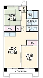 アールイーステージ蟹江 5階2LDKの間取り