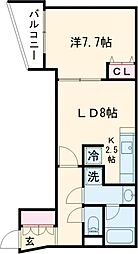 JR山手線 目黒駅 徒歩10分の賃貸マンション 1階1LDKの間取り