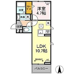 Ｄ-ｒｏｏｍ　Ｎｏｈｎ 2階1LDKの間取り