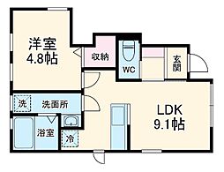 リーブルファイン鯰橋7丁目 1階1LDKの間取り