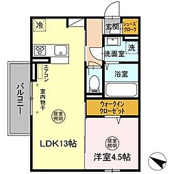 ウエスト・パーク　Ｂ 2階1LDKの間取り