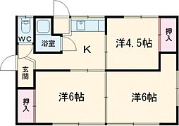 シャルマン2号棟 1階3DKの間取り