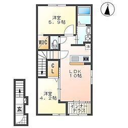 JR水郡線 上菅谷駅 徒歩22分の賃貸アパート 2階2LDKの間取り