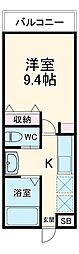 センチュリーオークＢ棟 2階1Kの間取り