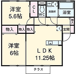 グリーンリーブス 2LDKの間取図画像