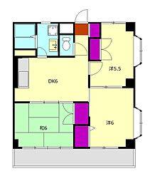 セトハイツＤ 2階3DKの間取り