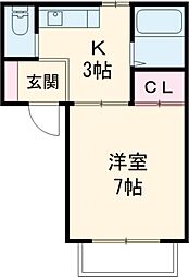 ニューパレス佐貫 3階1Kの間取り