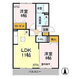 JR常磐線 柏駅 バス15分 榎木戸下車 徒歩12分の賃貸アパート 1階2LDKの間取り