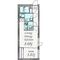quador川名 2階1LDKの間取り