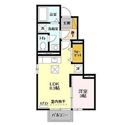 グランモアヒロセ 1階1LDKの間取り