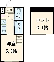 東京メトロ丸ノ内線 新高円寺駅 徒歩9分の賃貸アパート 1階ワンルームの間取り