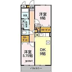 ディアコート 1階2LDKの間取り