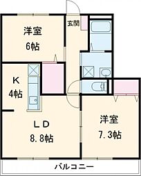 オーク・フルール　Ｂ 3階2LDKの間取り